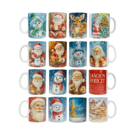 Set 12 Cana Craciun , Modele Mix Random, Ceramica Premium, 330 ml , Cadou Sarbatori