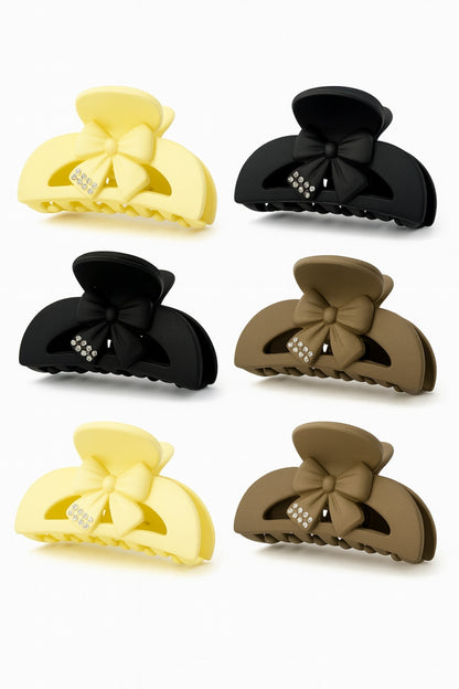 Set 12 clame par 10CM cu fundita si pietricele, prindere puternica, culori crem si maro