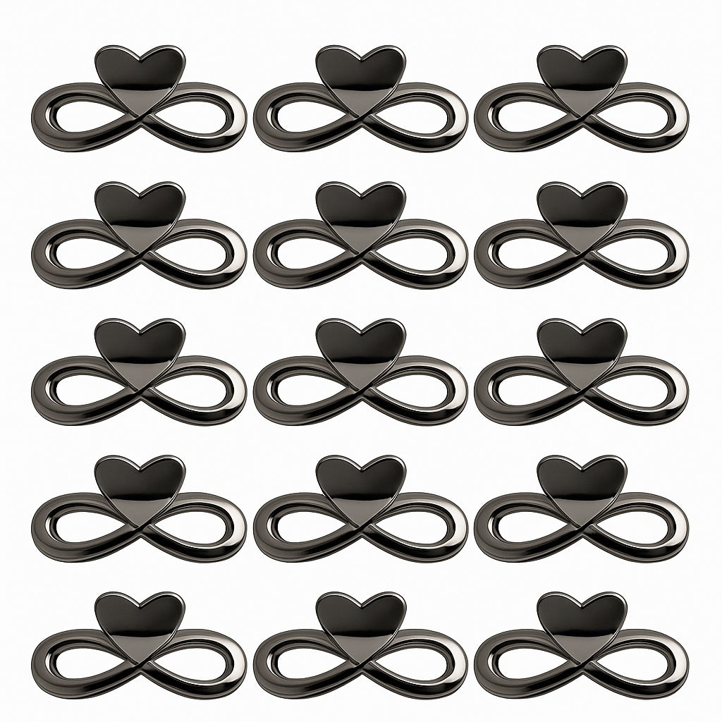 Set 12 clame par 13CM model inima infinity, prindere puternica, culoare negru lucios