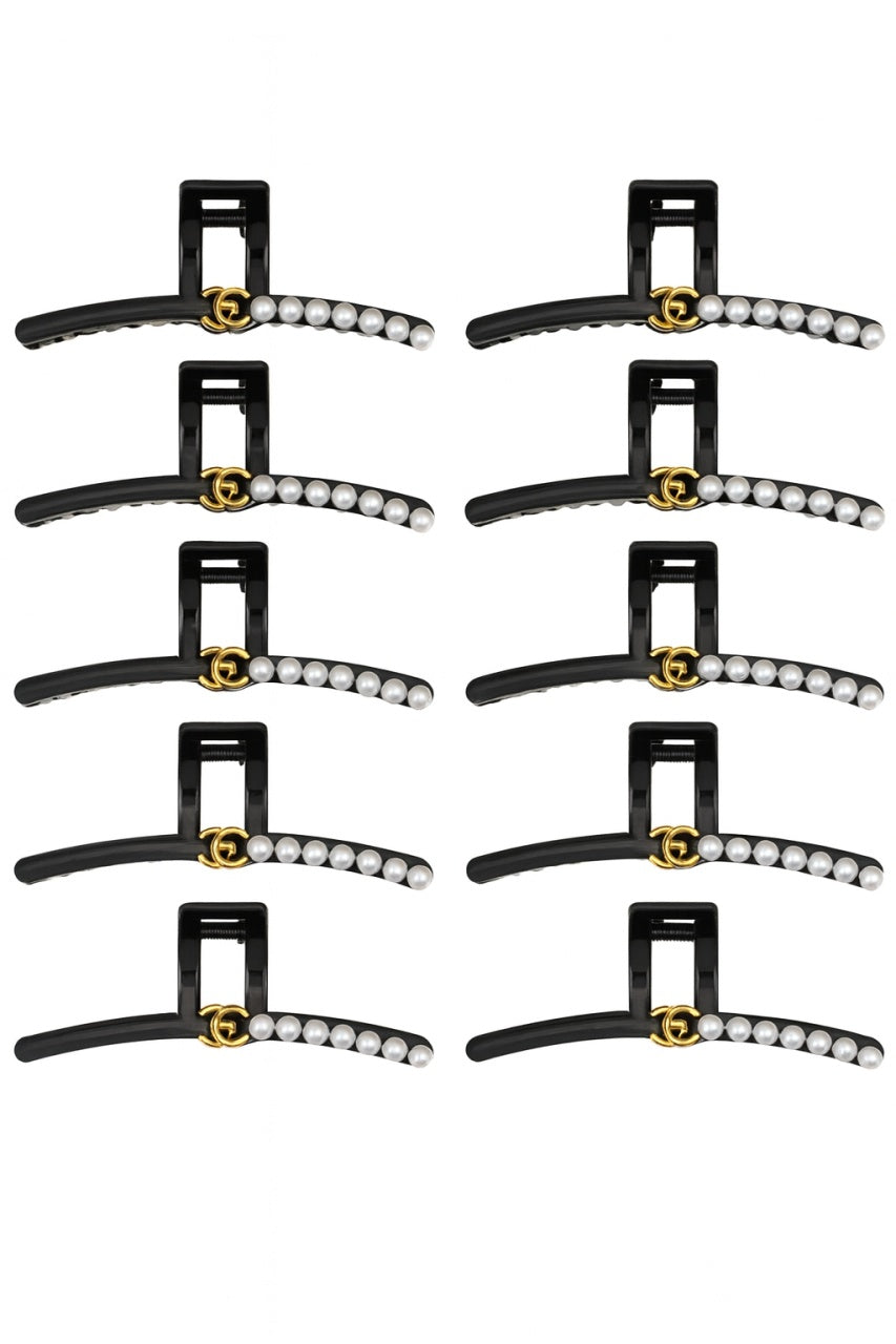 Set 12 Cleme Par 14cm cu Perle si Detalii Aurii , Accesorii Elegante Premium