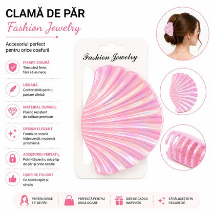 Set 12 Clești de Păr 10 cm – Clame Sidefate Model Scoică, Diverse Culori
