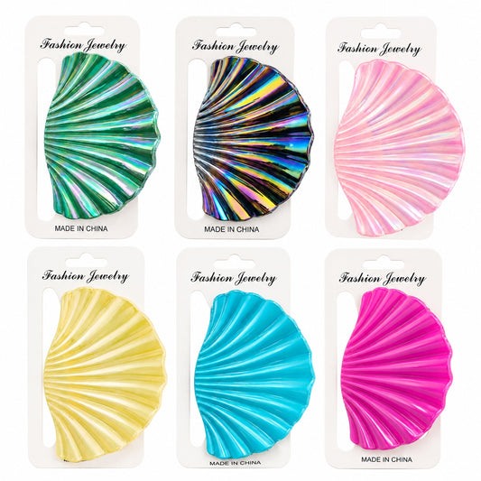 Set 12 Clești de Păr 10 cm – Clame Sidefate Model Scoică, Diverse Culori