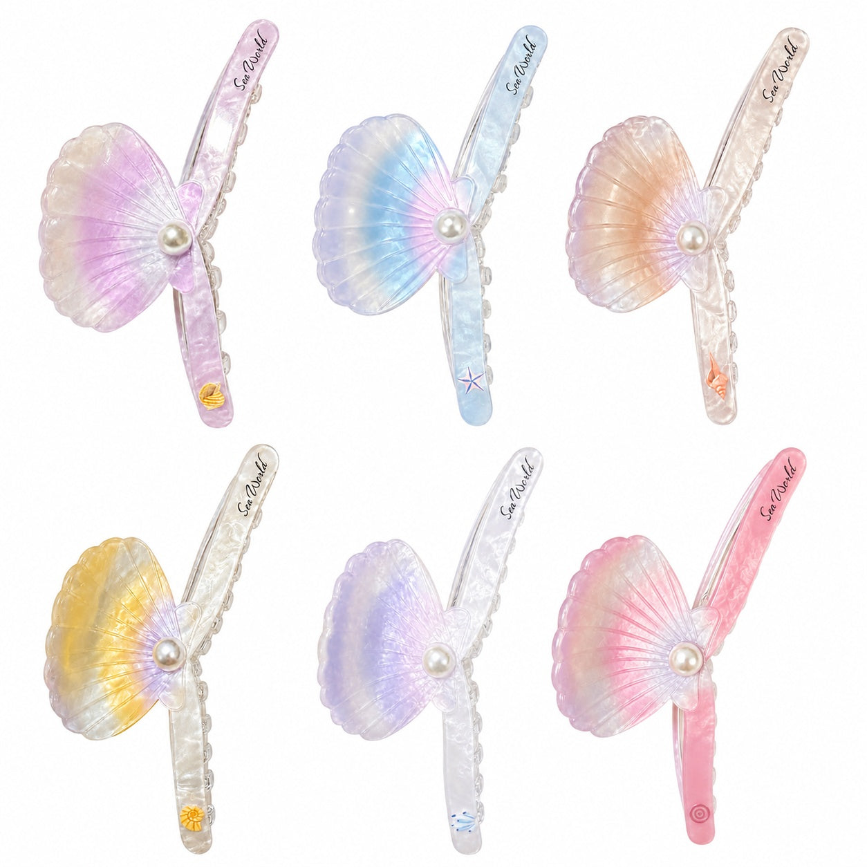 Set 12 Clești de Păr 11 cm – Clame Elegante cu Scoică și Perlă, Diverse Culori