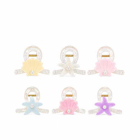 Set 12 Clești de Păr 8 cm cu Scoică și Stea de Mare – Diverse Culori Pastelate