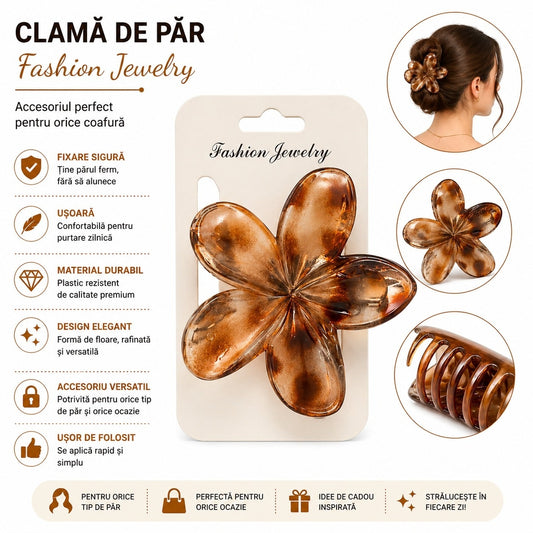 Set 12 Clești de Păr Floare 8 cm – Clame Elegante Animal Print
