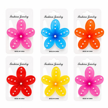 Set 12 Clești de Păr Floare cu Perle 8 cm – Clame Elegante, Diverse culori