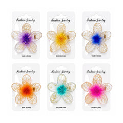 Set 12 Clești de Păr Floare Elegantă 8 cm – Clame Transparente cu Detalii Aurii