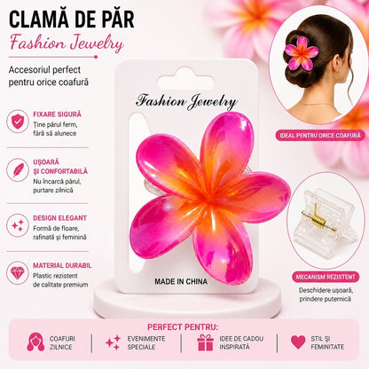 Set 12 Clești de Păr Floare Tropicală 8 cm – Clame Colorate pentru Femei și Fete