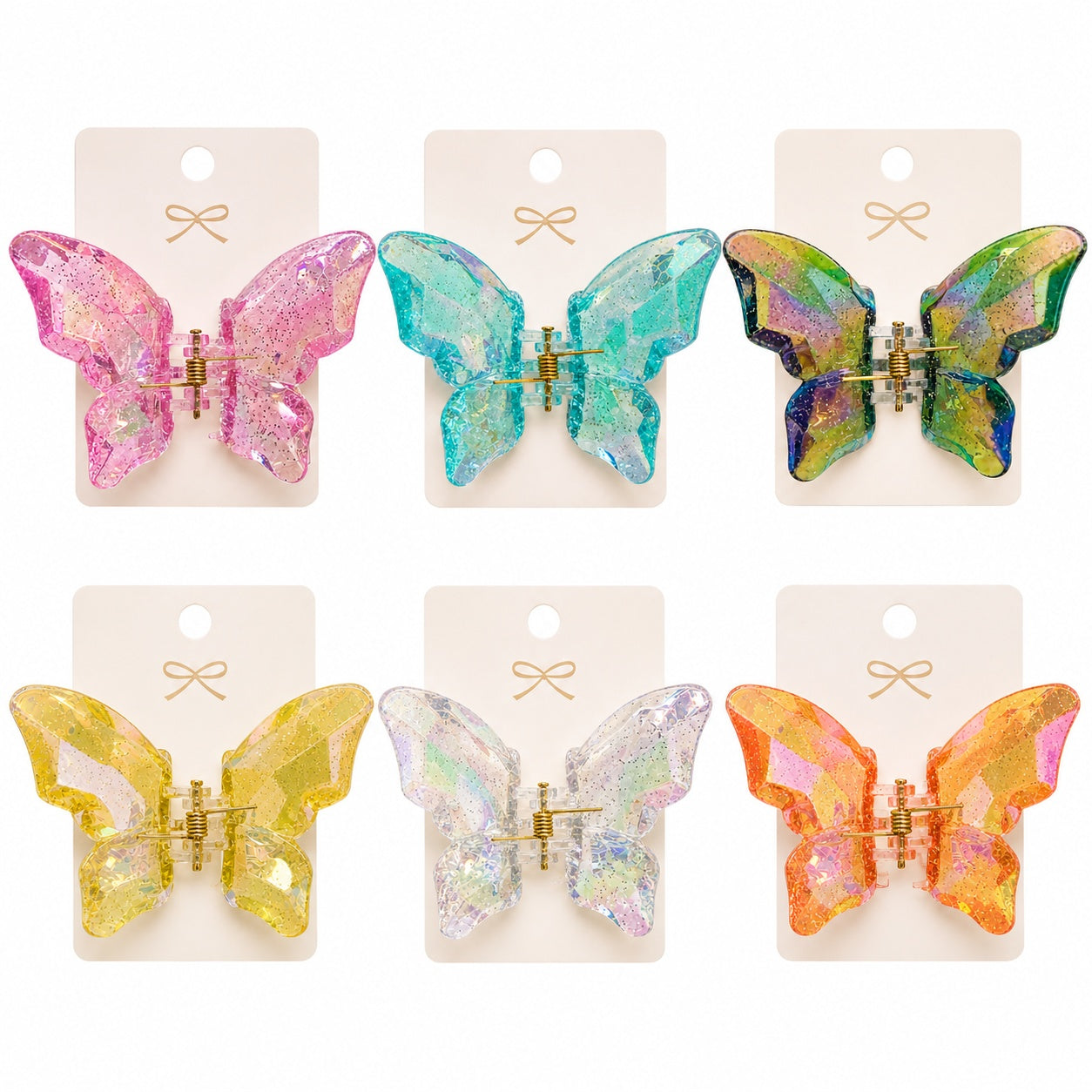Set 12 Clești de Păr Fluture 6x8 cm – Clame Colorate cu Efect Irizat