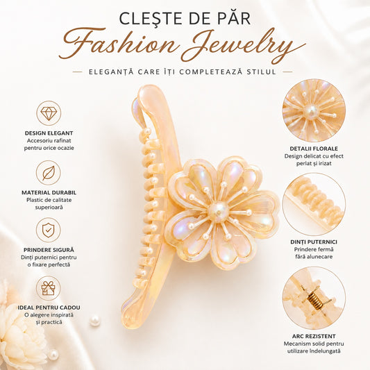Set 12 Clești de Păr, model Floare 10 cm – Clame Elegante Colorate