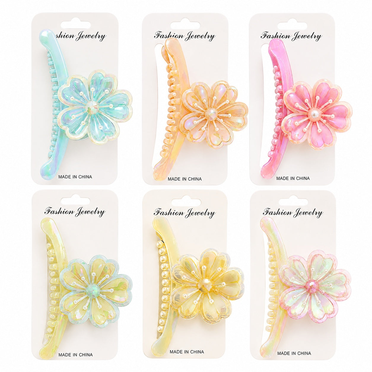 Set 12 Clești de Păr, model Floare 10 cm – Clame Elegante Colorate
