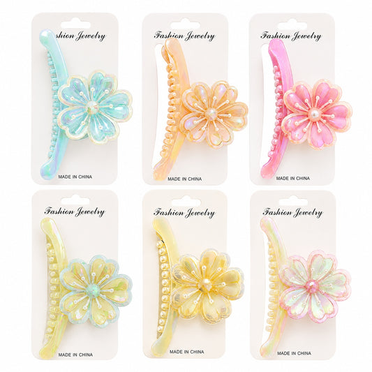 Set 12 Clești de Păr, model Floare 10 cm – Clame Elegante Colorate