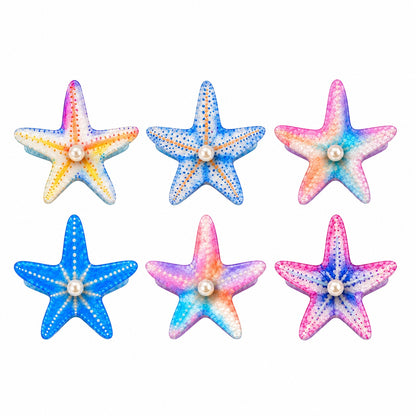 Set 12 Clești de Păr Model Stea de Mare 8x7 cm – Clame de Păr Oceanice cu Perlă Decorativă