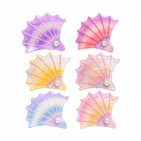 Set 12 Clești de Păr Scoică 7 cm cu Perlă – Diverse Culori Pastelate