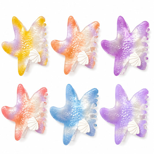 Set 12 Clești de Păr Stea de Mare 7,5 cm – Clame cu Scoică Decorativă, Diverse Culori