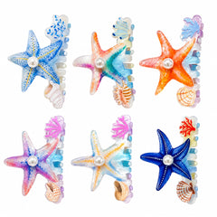 Set 12 Clești de Păr Stea de Mare 8 cm – Clame cu Scoici și Perle, Diverse Modele
