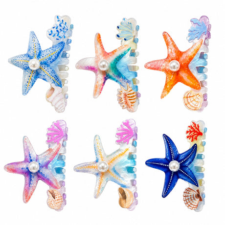 Set 12 Clești de Păr Stea de Mare 8 cm – Clame cu Scoici și Perle, Diverse Modele
