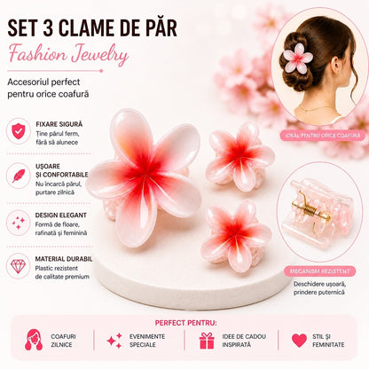 Set 12 Clești de Păr Trio în Formă de Floare – Clame Colorate