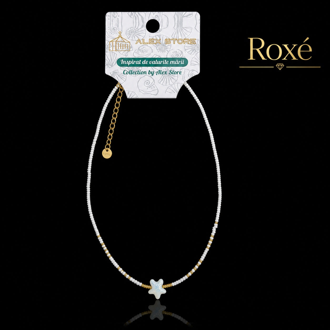 Set 12 Coliere Roxe, 40cm, Reglabile cu Margele Albe si Pandantiv Steluta Colorata