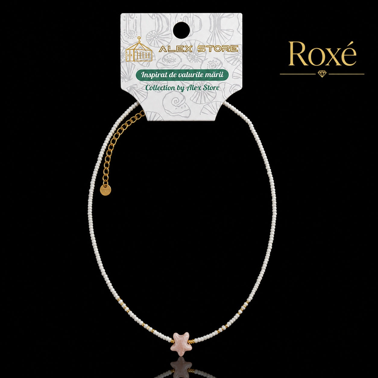Set 12 Coliere Roxe, 40cm, Reglabile cu Margele Albe si Pandantiv Steluta Colorata