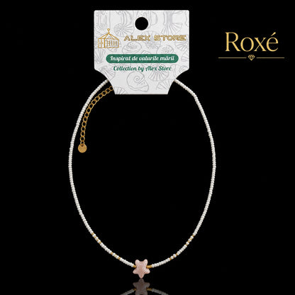 Set 12 Coliere Roxe, 40cm, Reglabile cu Margele Albe si Pandantiv Steluta Colorata