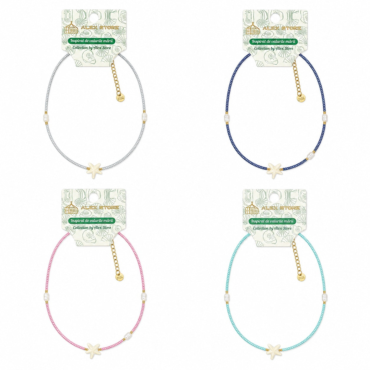 Set 12 Coliere Roxe, 40cm, Reglabile cu Margele Colorate si Pandantiv Steluta Mare