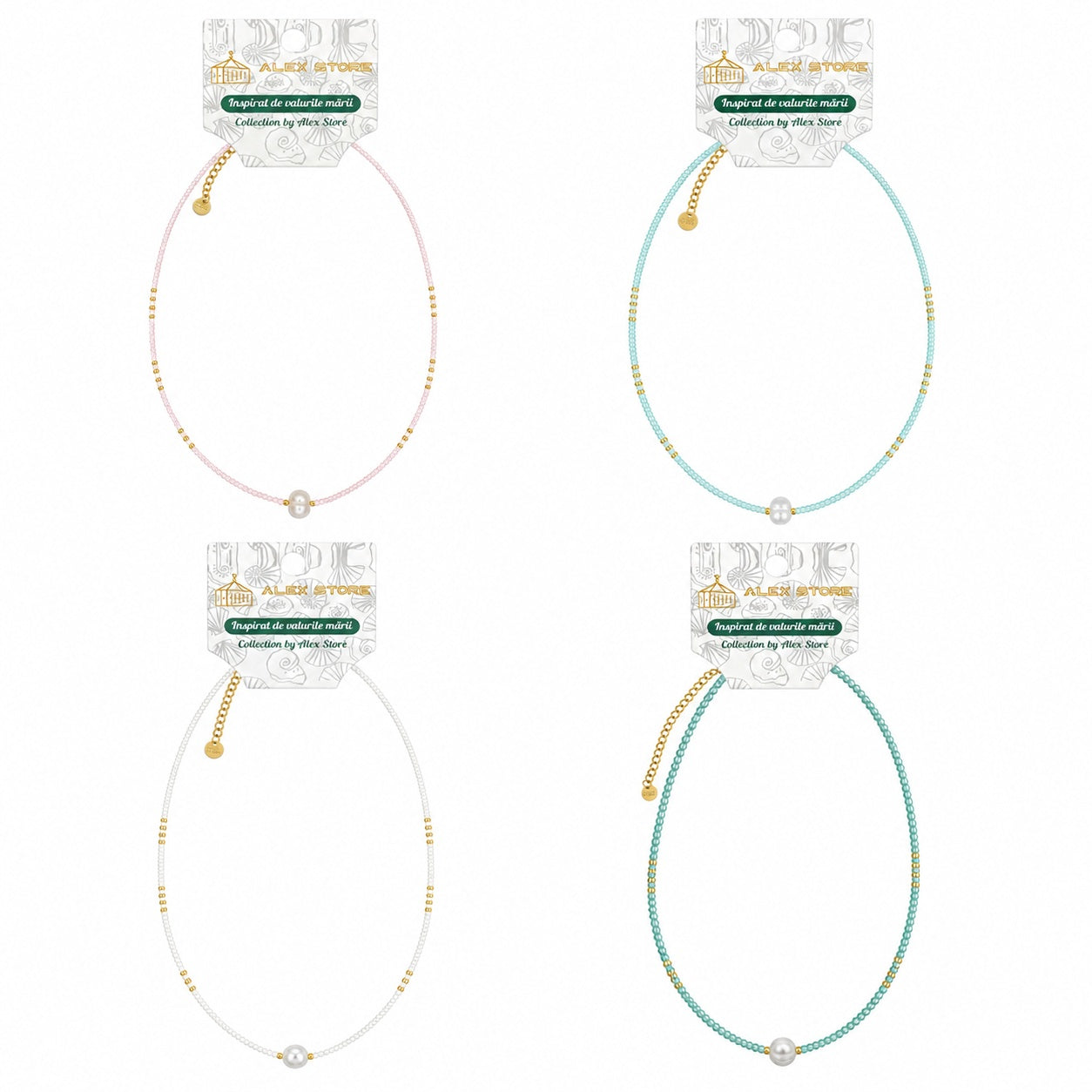 Set 12 Coliere Roxe, 40cm, Reglabile cu Margele Colorate si Perluta Eleganta