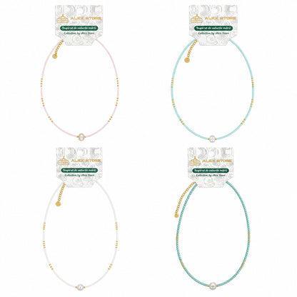 Set 12 Coliere Roxe, 40cm, Reglabile cu Margele Colorate si Perluta Eleganta