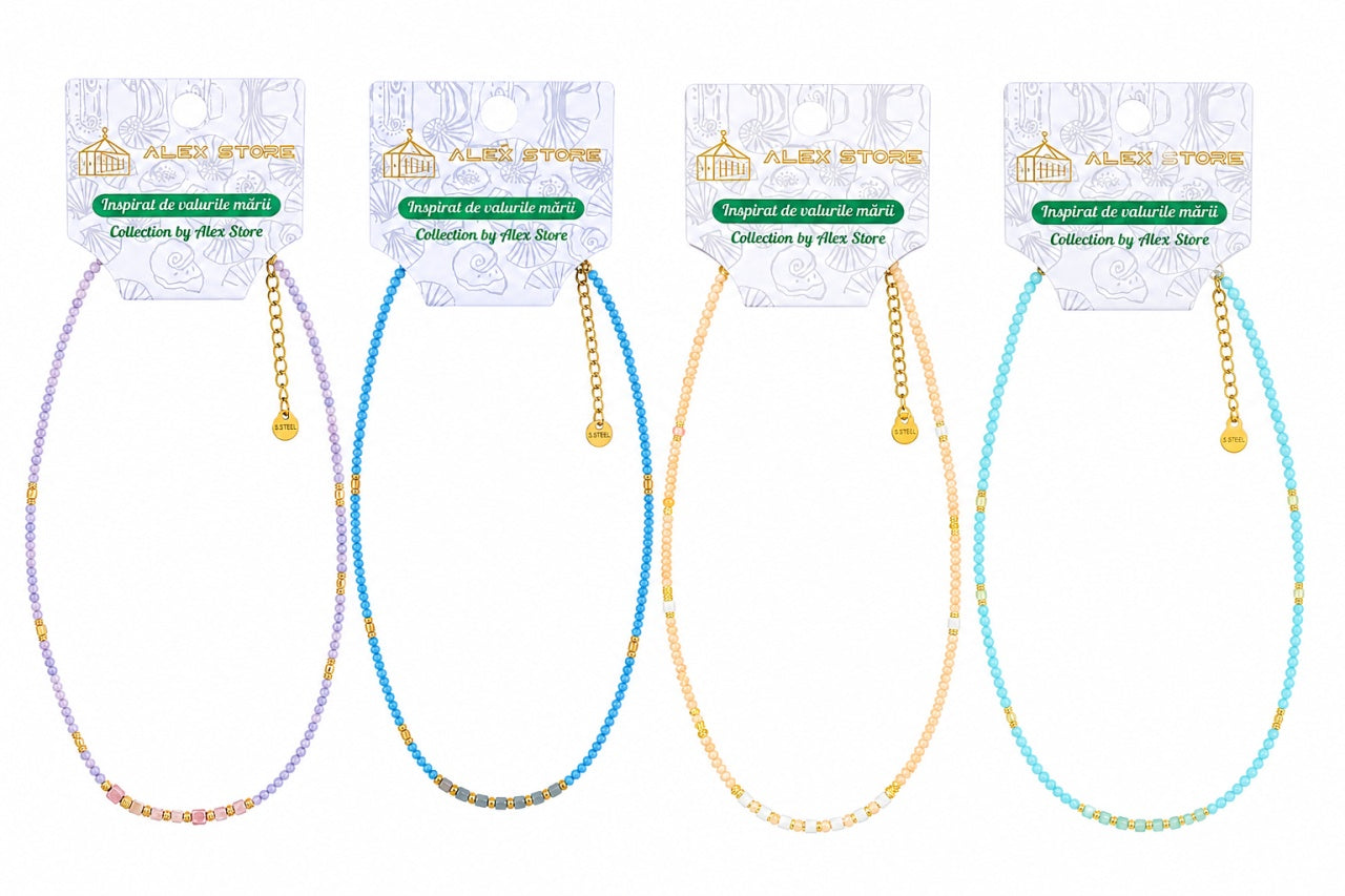Set 12 Coliere Roxe, 40cm, Reglabile cu Margele Colorate Stralucitoare Multicolore
