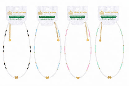 Set 12 Coliere Roxe, 40cm, Reglabile cu Margele si Pandantiv Fluture Multicolor
