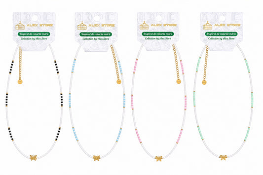 Set 12 Coliere Roxe, 40cm, Reglabile cu Margele si Pandantiv Fluture Multicolor