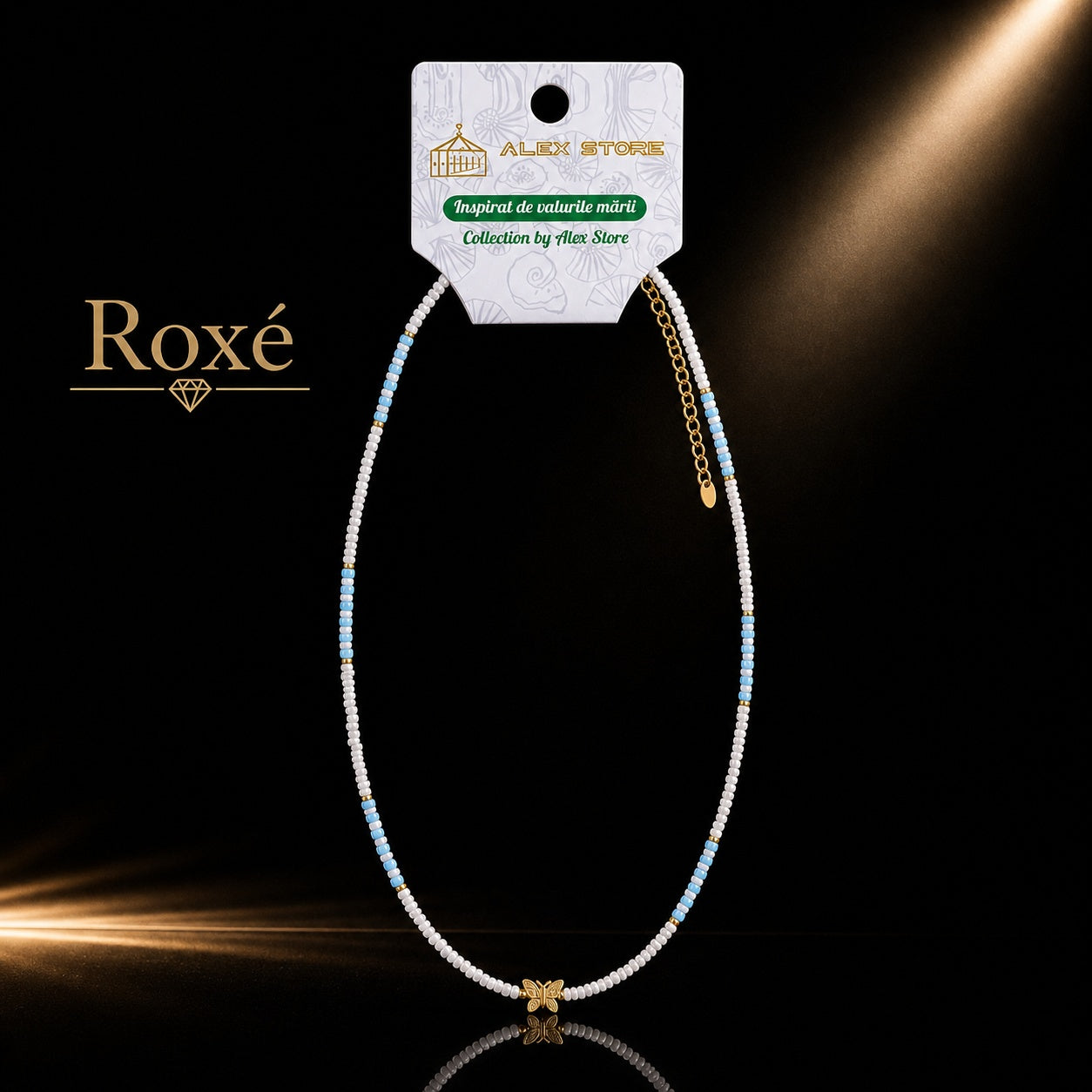 Set 12 Coliere Roxe, 40cm, Reglabile cu Margele si Pandantiv Fluture Multicolor