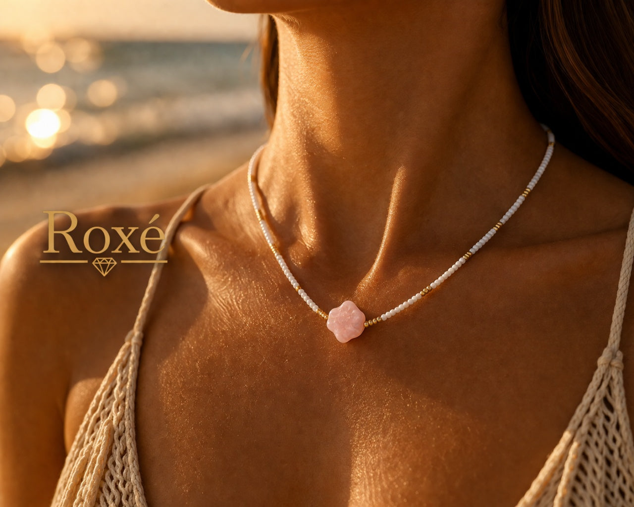 Set 12 Coliere Roxe, 40cm, Reglabile cu Margele si Pandantiv Scoica Colorata