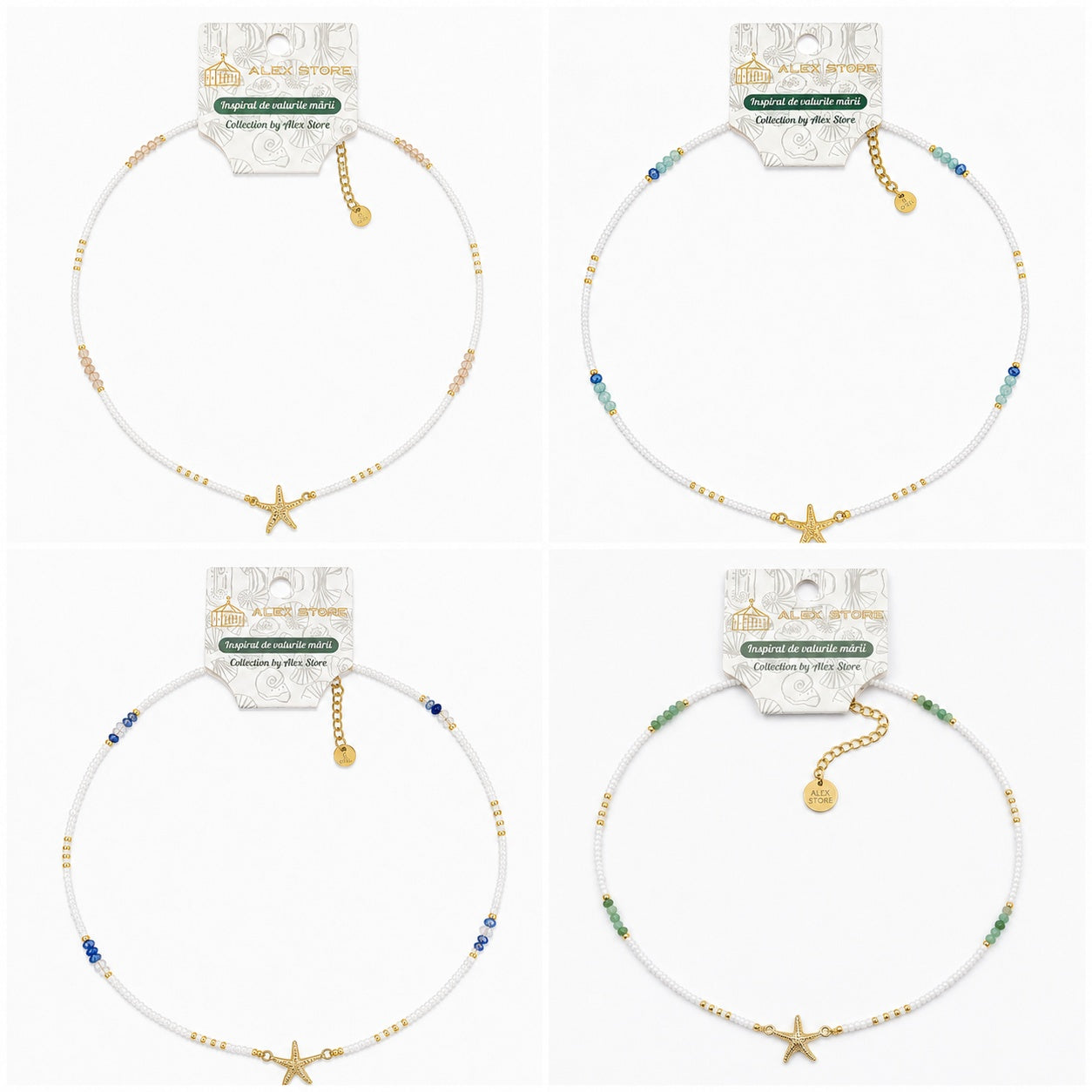 Set 12 Coliere Roxe, 40cm, Reglabile cu Margele Stralucitoare si Steluta de Mare
