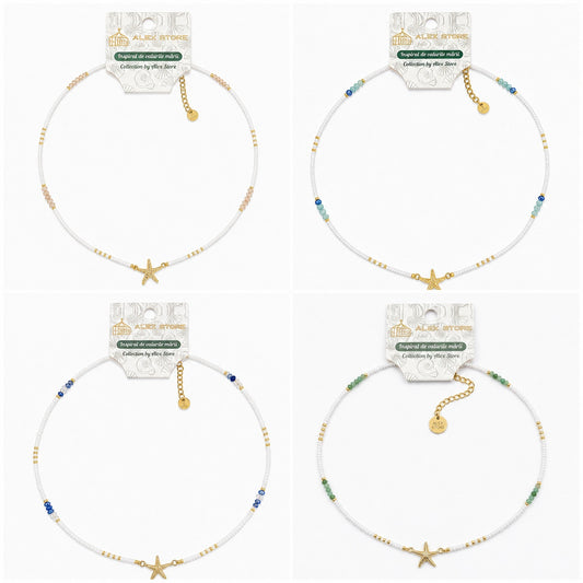 Set 12 Coliere Roxe, 40cm, Reglabile cu Margele Stralucitoare si Steluta de Mare