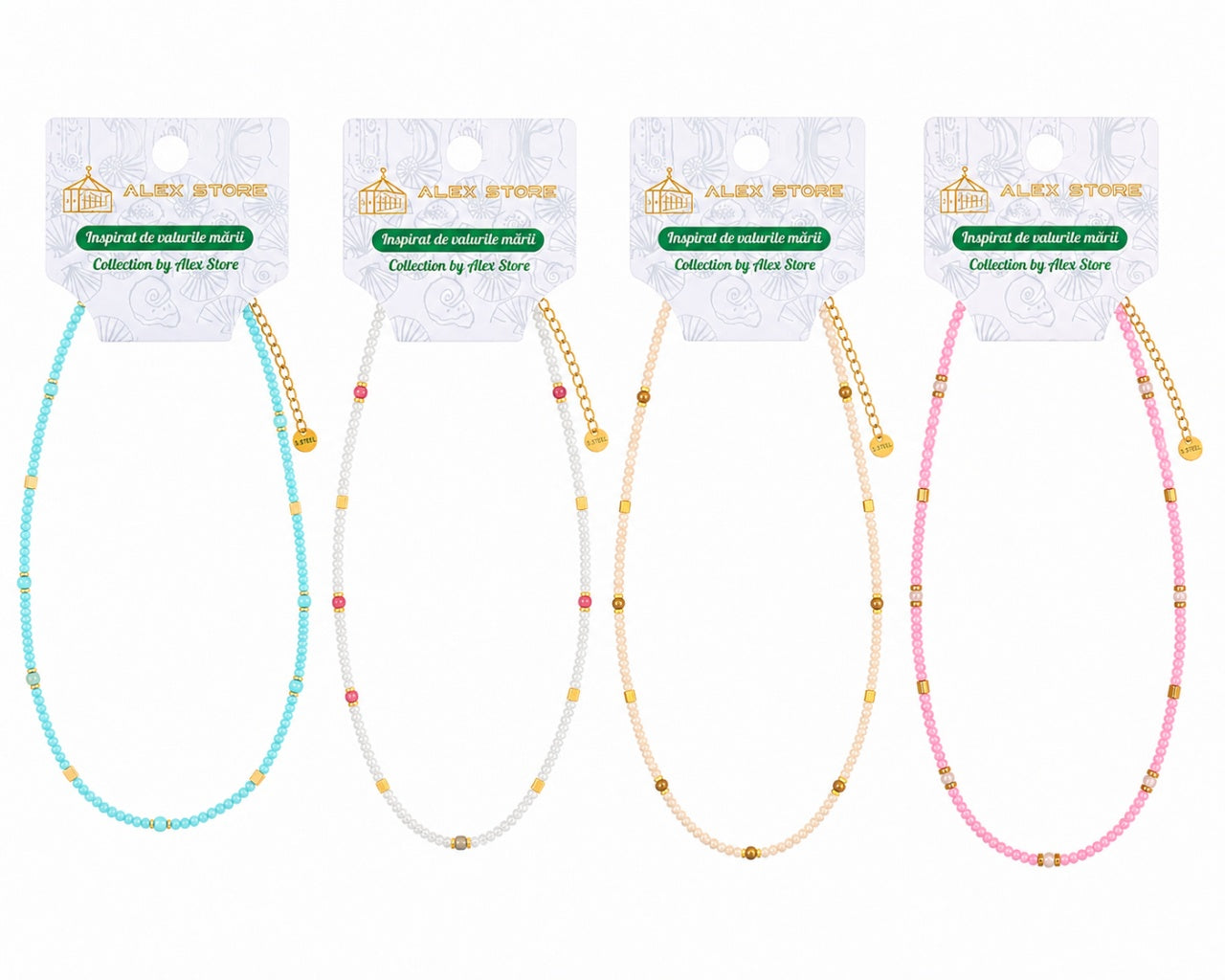 Set 12 Coliere Roxe, 40cm, Reglabile cu Margele Stralucitoare Multicolore Culoare Aleatorie