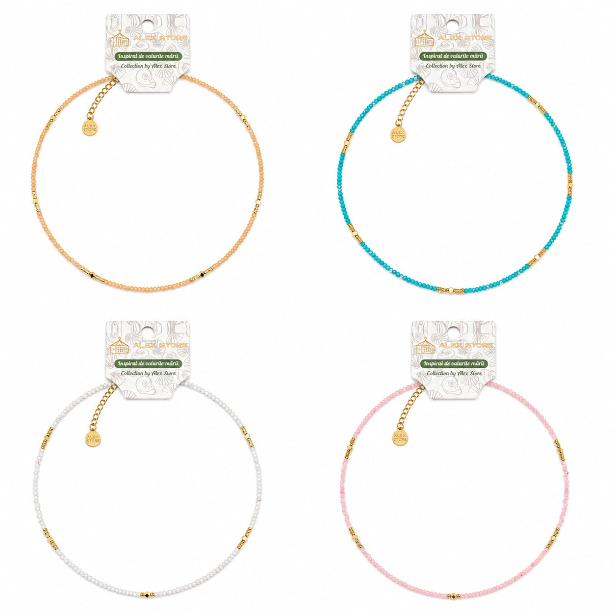 Set 12 Coliere Roxe, 40cm, Reglabile cu Margele Stralucitoare Multicolore Elegante