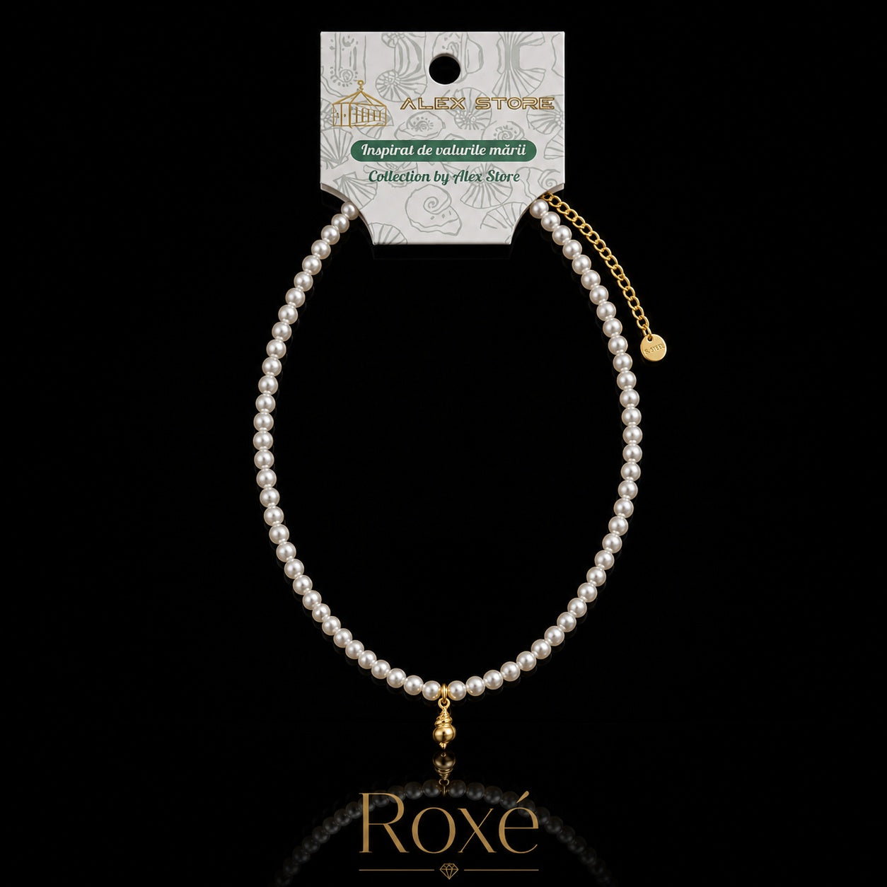 Set 12 Coliere Roxe, 40cm, Reglabile cu Margele Tip Perle si Pandantiv Melcisor