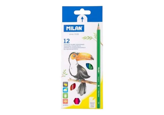 Set 12 creioane colorate Milan , culori vibrante si aplicare precisa pentru desen si pictura,