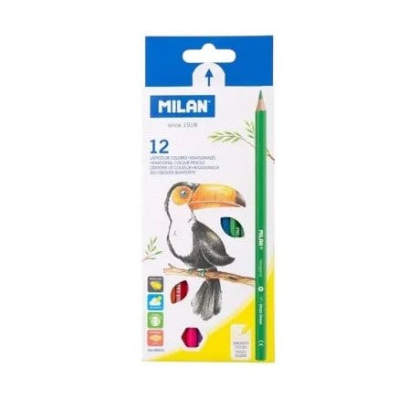 Set 12 creioane colorate Milan , culori vibrante si aplicare precisa pentru desen si pictura,