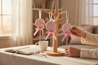 Set 12 decoratiuni acadea roz pentru brad, 23 cm, model candy decor Craciun