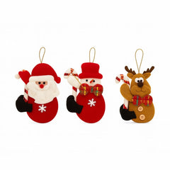 Set 12 Decoratiuni Craciun agatatoare figurine Mos Craciun Om de Zapada Ren cu baston dulce, 12cm per figurina