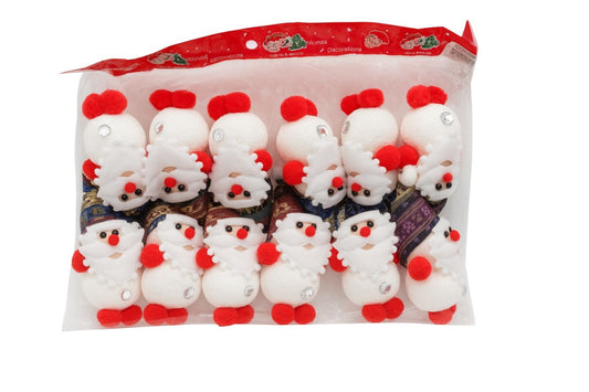 Set 12 decoratiuni Craciun Mos Craciun din burete cu pompon rosu, 14cm per buc
