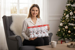 Set 12 decoratiuni Craciun om de zapada textil alb , pachet multiplu, modele mixte, 17cm per bucata