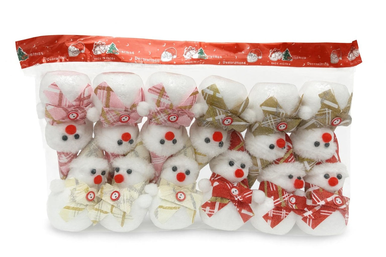 Set 12 decoratiuni Craciun om de zapada textil+polistiren , modele mixte cu fular si caciula, pachet multiplu, 16cm per bucata