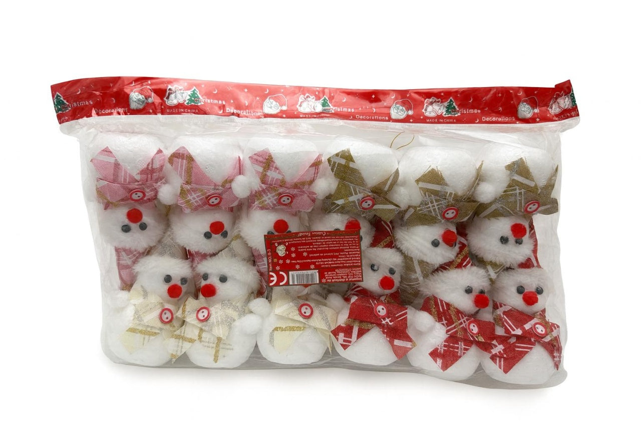 Set 12 decoratiuni Craciun om de zapada textil+polistiren , modele mixte cu fular si caciula, pachet multiplu, 16cm per bucata