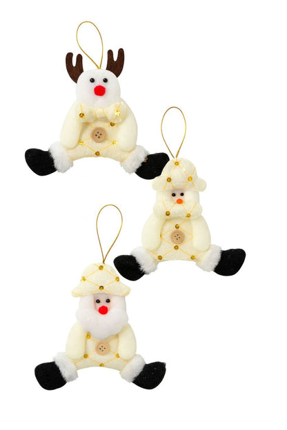 Set 12 decoratiuni Craciun textile crem , ren, mos si om de zapada, 14cm