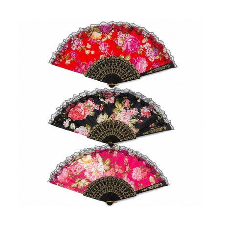 Set 12 Evantaie Elegante 23 cm – Modele Florale Vintage, Culori Diferite