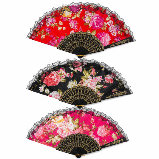 Set 12 Evantaie Elegante 23 cm – Modele Florale Vintage, Culori Diferite