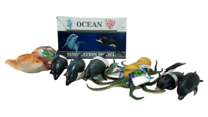 Set 12 figurine animale marine mari realistice din plastic, colectie ocean, 33x20 cm